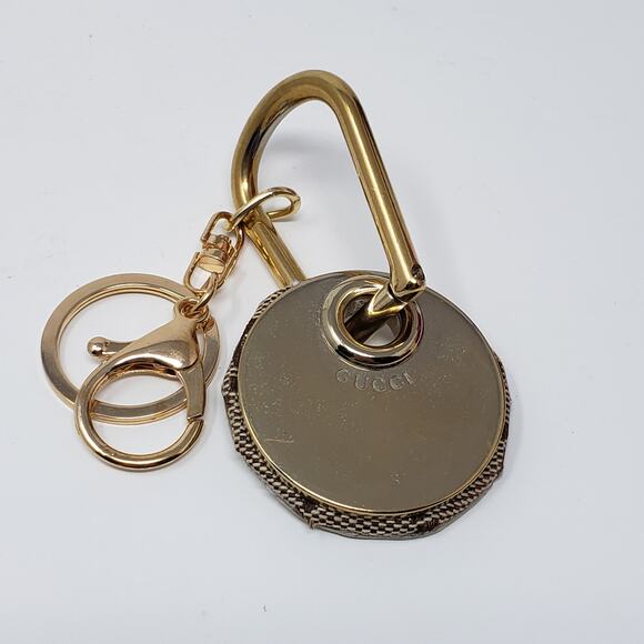 Gucci Bright Brass + Beige Leather Repurposed Keychain - Picture 2 of 10